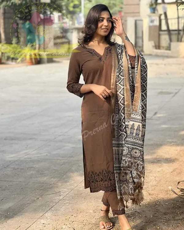 Printed Cotton Straight Kurta Set with Dupatta for Women(L) - Image 4