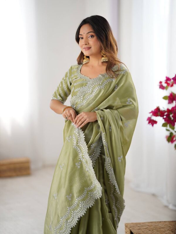 Women's Elegant Regal Purple Georgette Saree with Intricate Silver Thread & Sequin Embroidery – Complete with Embellished Blouse Piece for Festive & Party Wear - Image 16