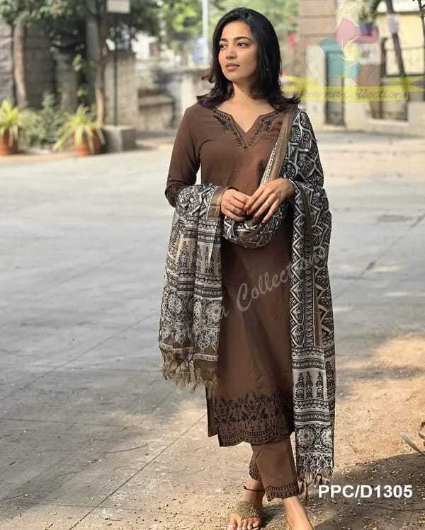 Printed Cotton Straight Kurta Set with Dupatta for Women(L) - Image 2